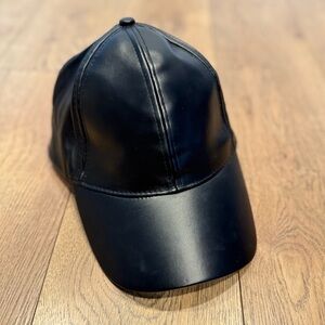 Forever 21 Black Faux Leather Baseball Cap